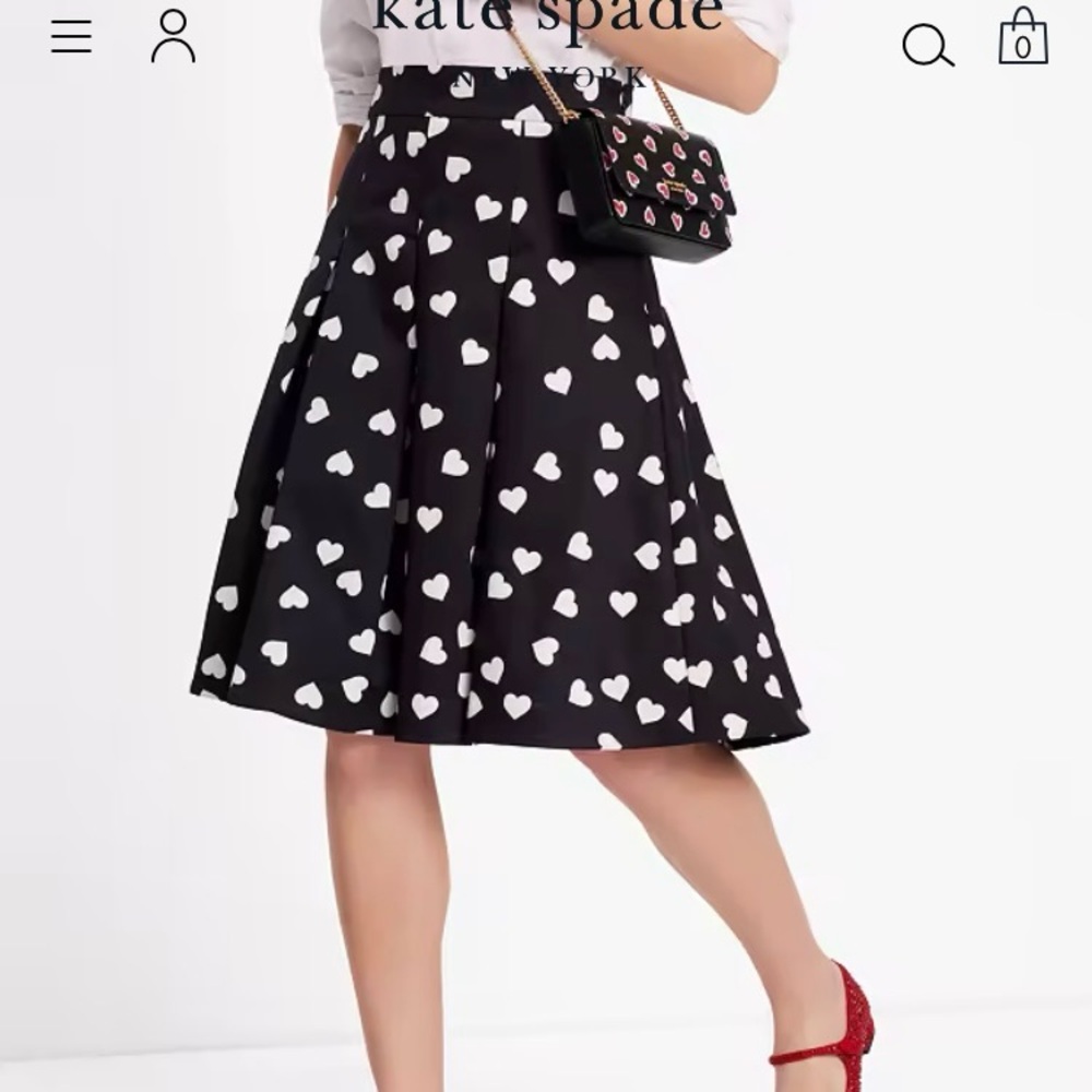 -kate spade ♠️- Scattered Mini Hearts Black and White Midi Skirt, Size 12, NWT - Picture 7 of 15